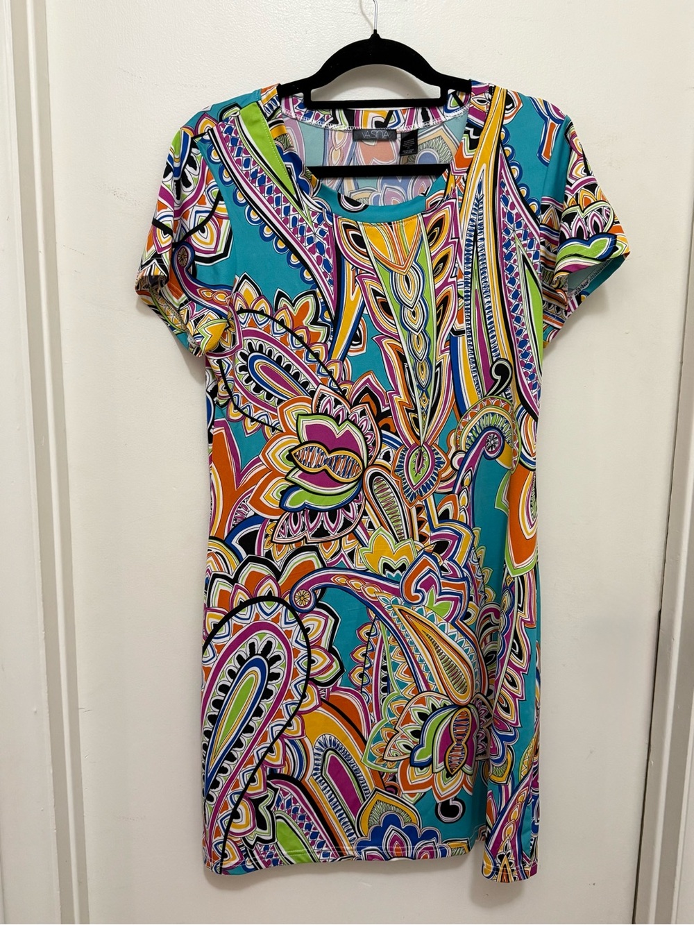 Vibrant Teal Paisley Shift Dress - Brand